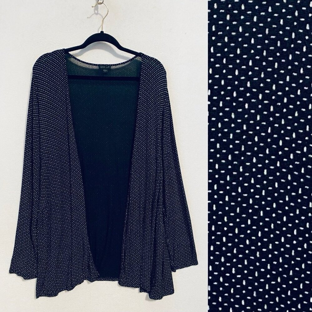 J Jill Wearever Collection Cardigan Womens XL Black Print Open Gathered Side